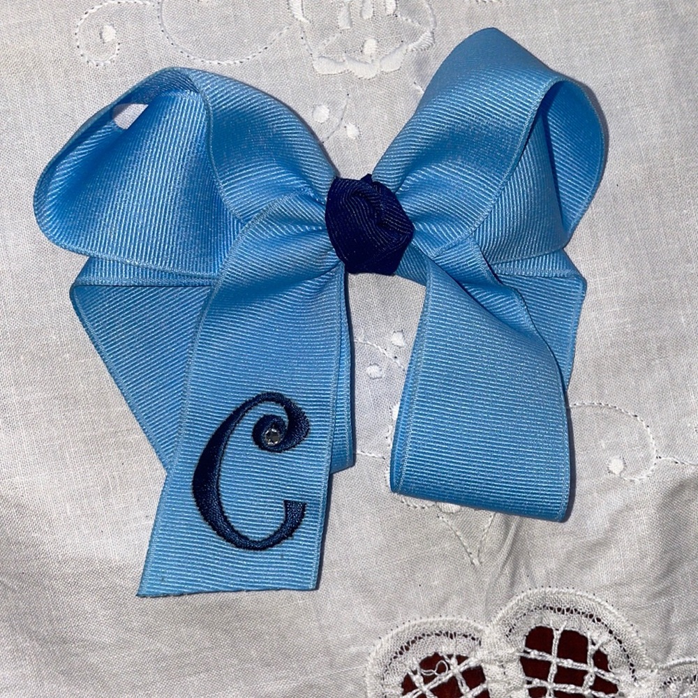 ⭐️ 5/$10 Girls Classic Navy Baby Blue Large Boutique Hair Bow Monogram Letter C